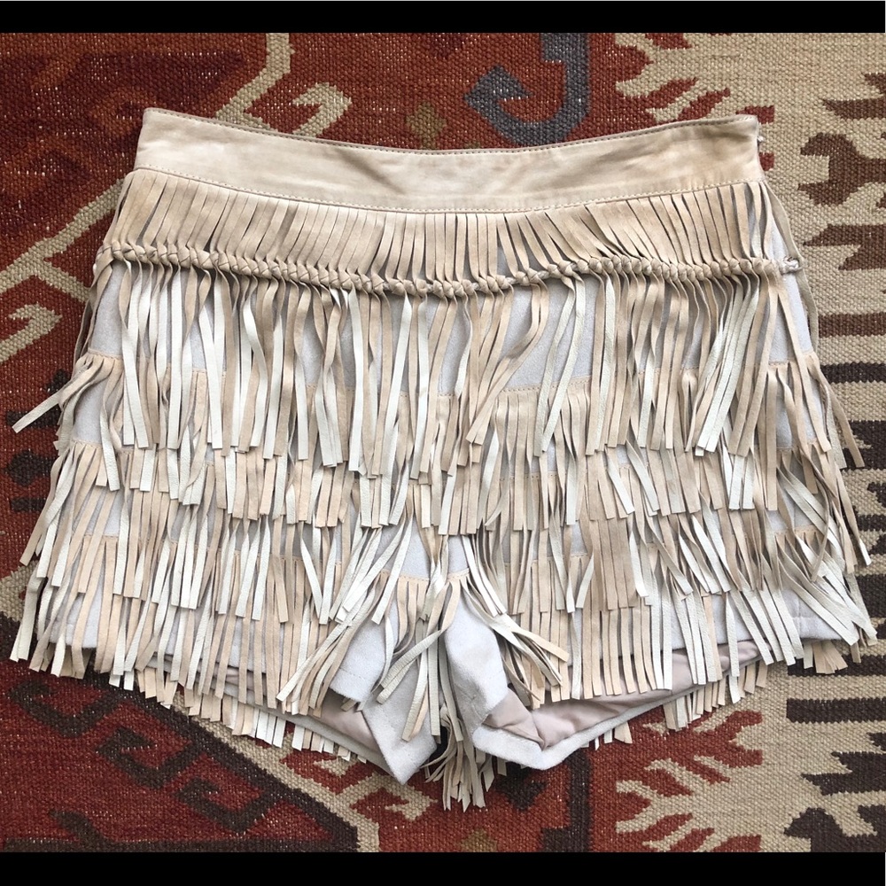 Bebe Leather Fringe Shorts